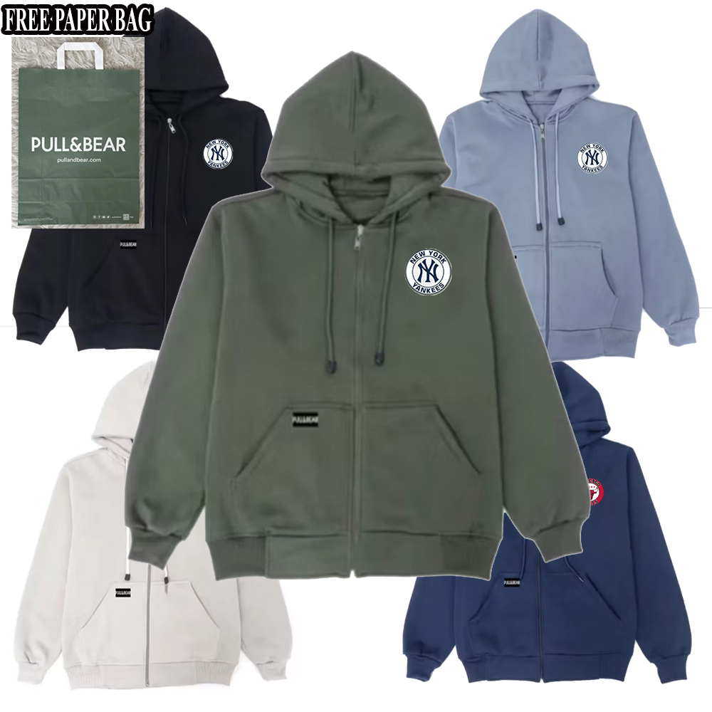 {FREE PAPER BAG} HOODIE ZIPPER PULL AND BEAR  New York Yankees / NY BASIC PRIA - WANITA PREMIUM QUAL