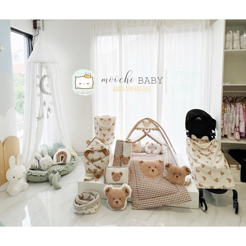 moochi bordir Bedcover set selimut bayi Blanket newborn bear Korea beruang