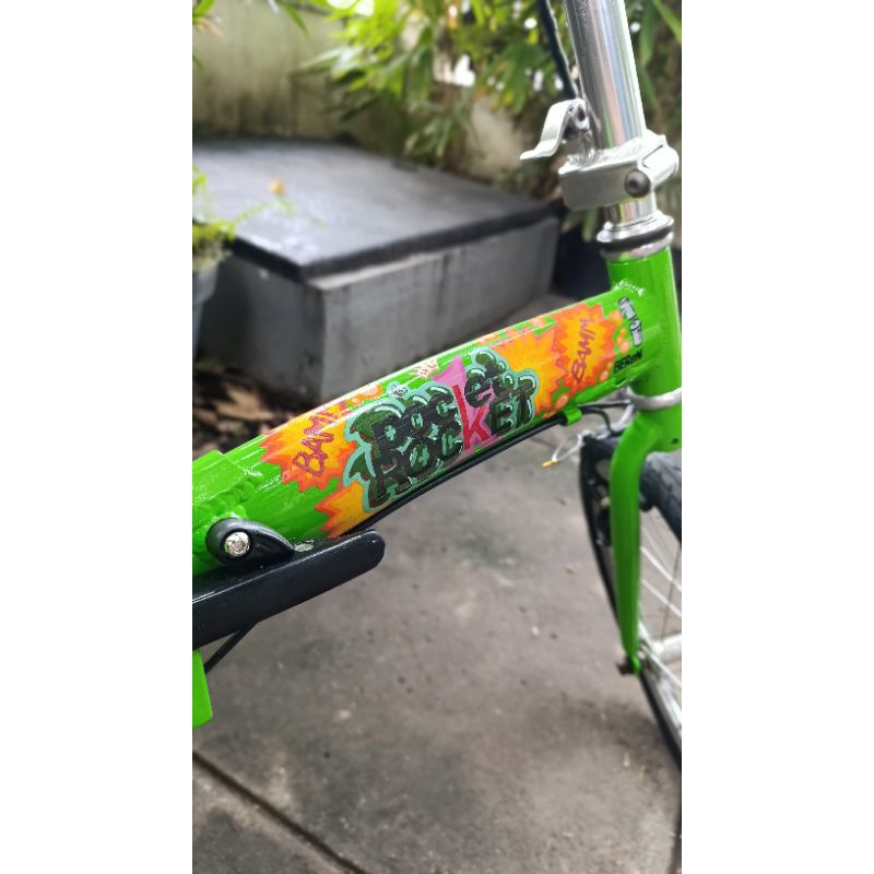BEReN Art on Bike Sepeda Lipat 20 Wim Cycle Pocket Rocket 7 Kecepatan Restorasi Full Bearing Loncer 