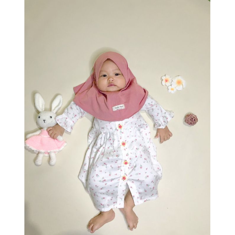 Izzil haq - baju gamis bayi / tunik anak set hijab bahan rayon twill peach denim