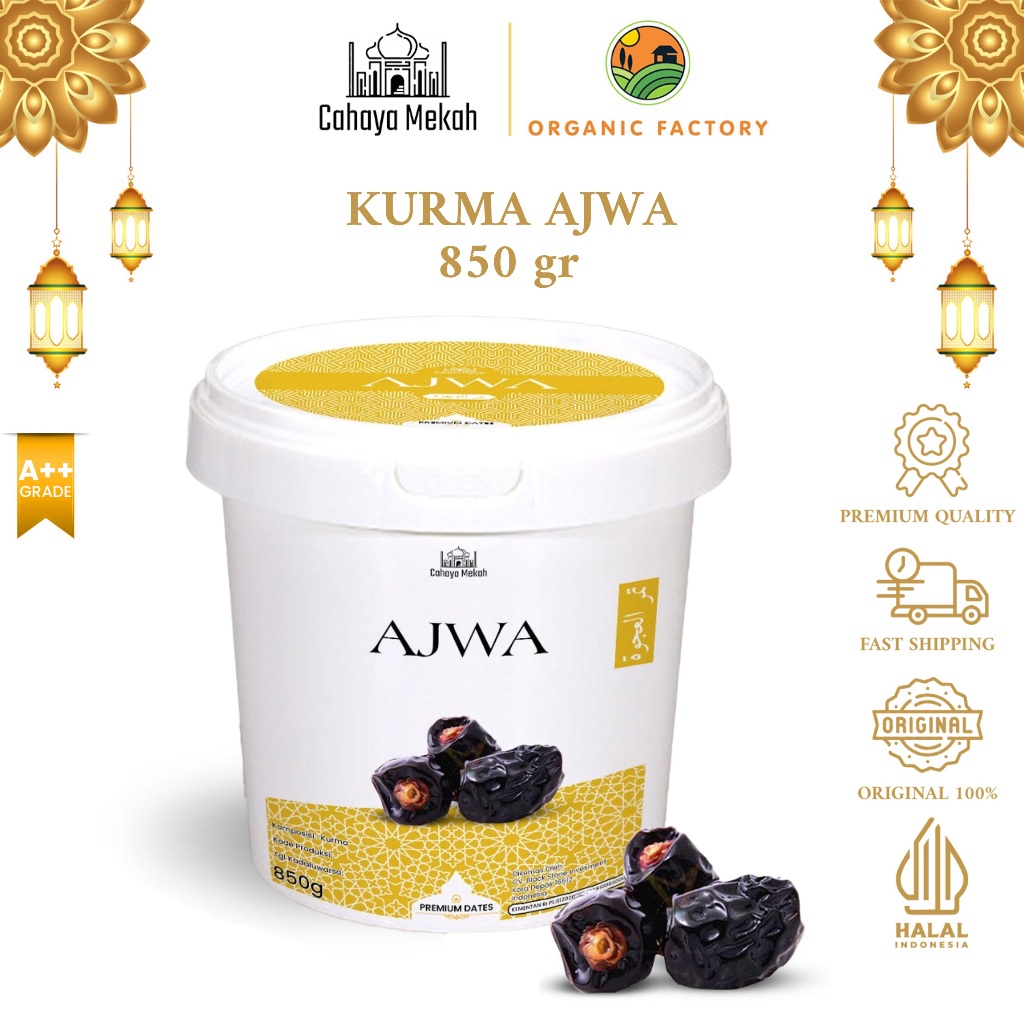 

Cahaya Mekah Kurma Ajwa Kemasan Ember 850gr Premium Kurma Lembut 100% Original High Quality