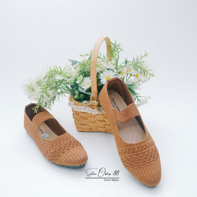 Sepatu Ballet Wanita Rajut Terbaru Tali Karet Flat Shoes Kekinian