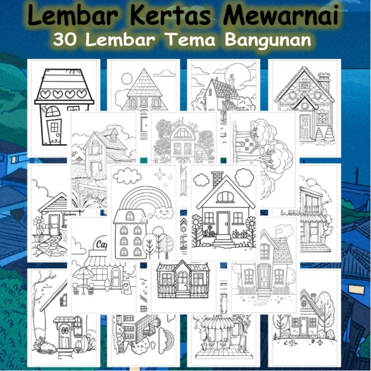 

Kertas Gambar 30 Lembar - Kertas Mewarnai Tema Bangunan Rumah - Coloring Pages A4 A5