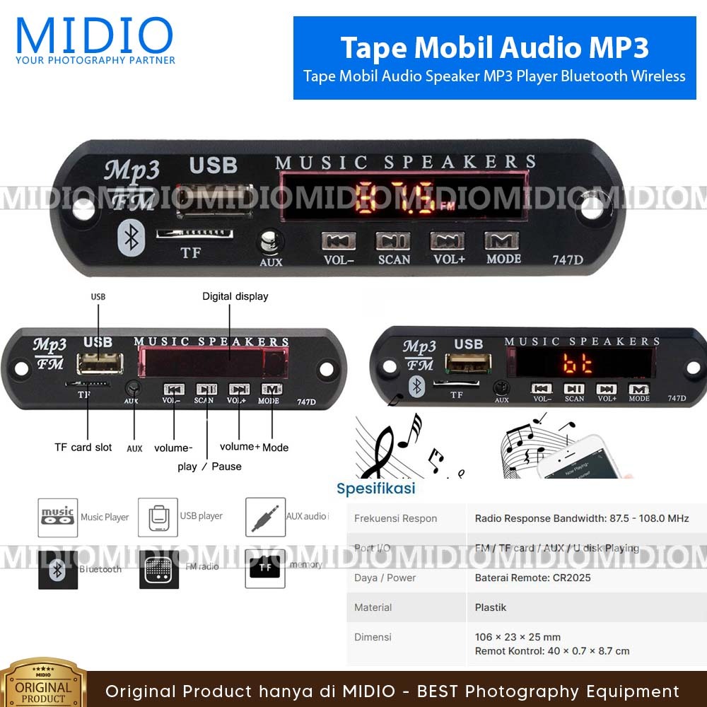 Tape Mobil Audio Speaker MP3 Player Bluetooth Wireless Receiver