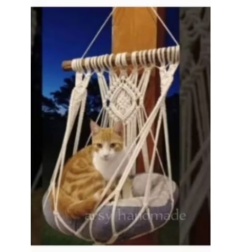 Tempat Tidur Kucing Macrame, Macrame Ayunan Kucing, Ayunan Kucing, Hammock Kucing Macrame.