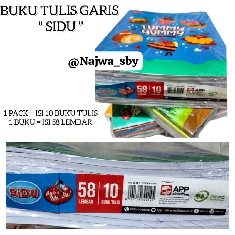 

BUKU TULIS GARIS ' SIDU ' 58 Lembar ( Harga 10 pcs Buku Tulis )
