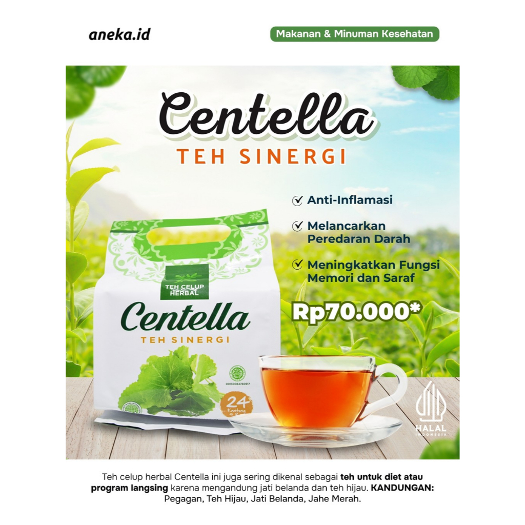 

Centella Teh Sinergi: Teh Celup Herbal untuk Kesehatan | Pelangsing Tubuh | Kesehatan Jantung | Meningkatkan Stamina - HNI BPOM