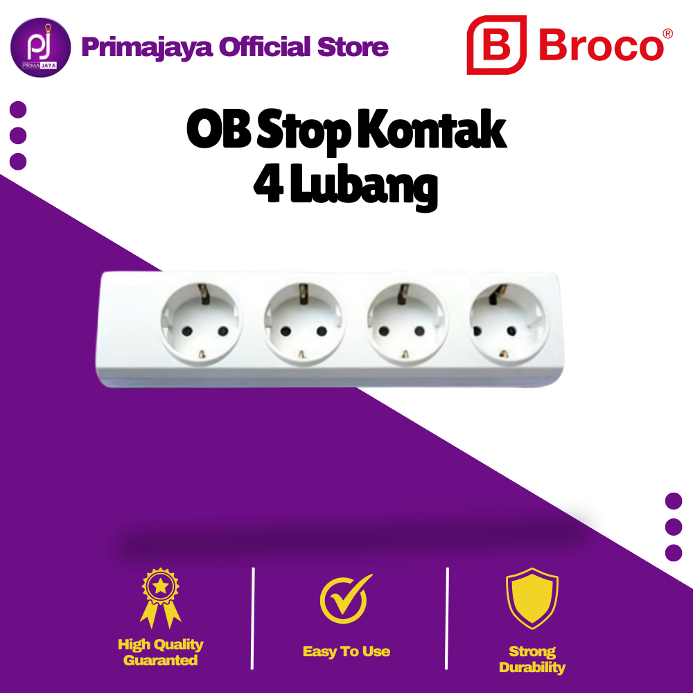 Stop Kontak Broco 4 Lubang Arde Putih SNI | Colokan Listrik Dinding Kuat Aman Tanpa Kabel Terminal L
