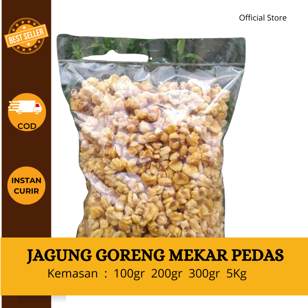 

snack kiloan Jagung Goreng Mekar Pedas Kemasan: 100gr 200gr 300gr 5Kg