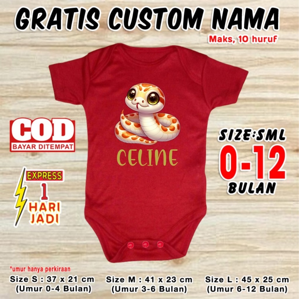 Baju Bayi Karakter Shio ULAR SNAKE GRATIS CUSTOM NAMA SAJA Kostum Foto Photoshoot Jumper Baby Romper