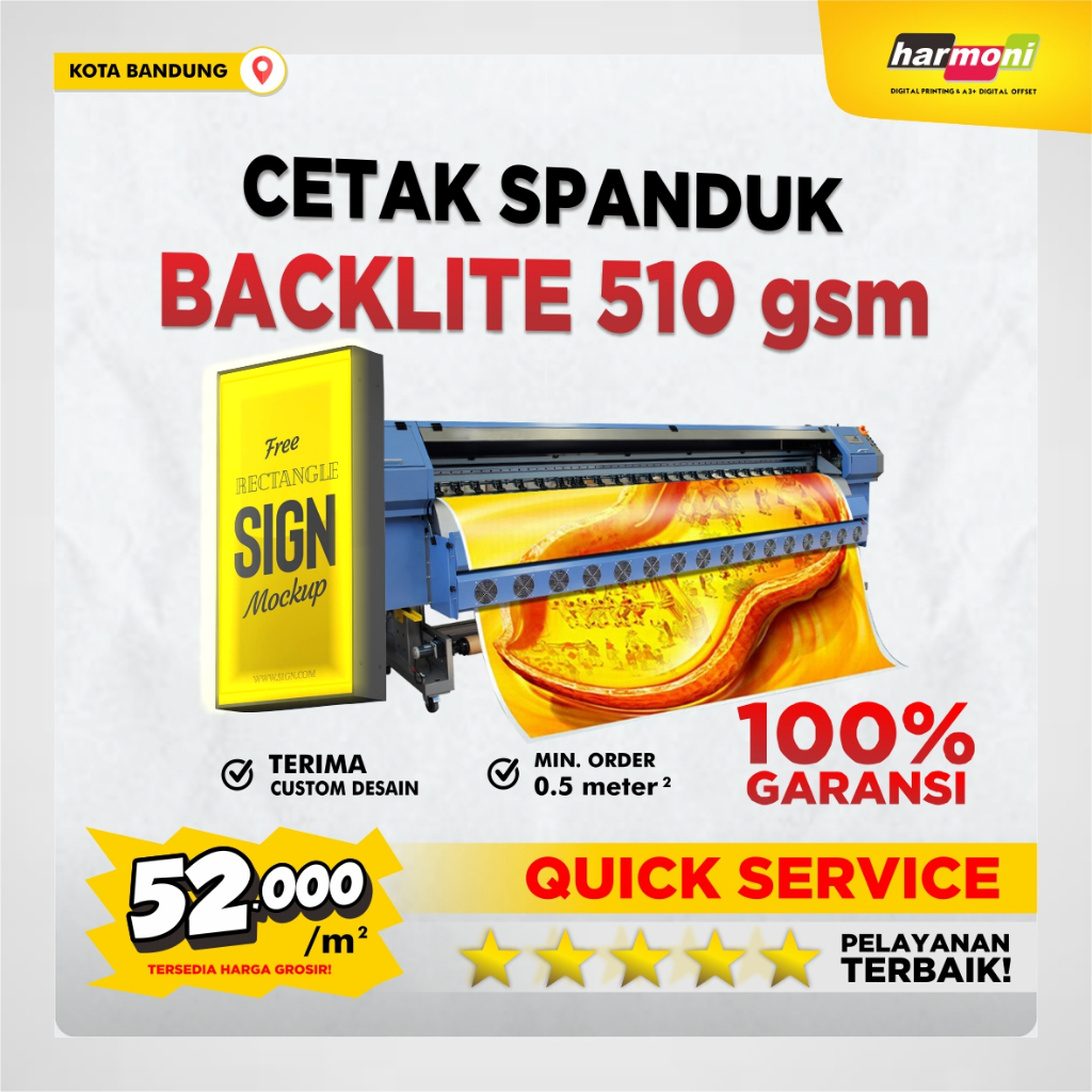 CETAK BACKLITE 510 gram OUTDOOR, BAHAN NEON BOX