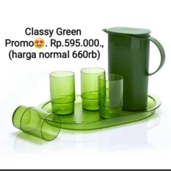 TUPPERWARE FLASH SALE - Classy Green (1 pc Pitcher & 4 pcs Glasses) Harga Normal 660k Obral Lengkap 