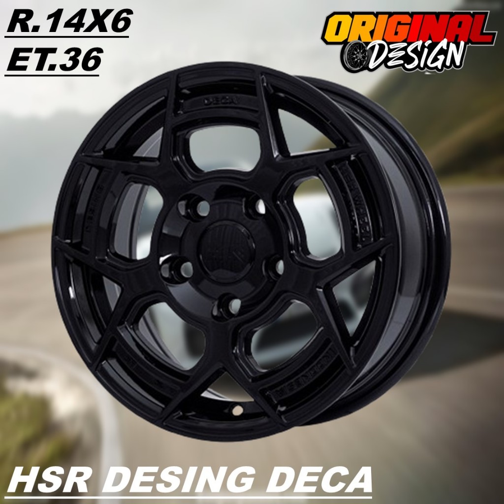 Pelek mobil grandmax, carry, l300, ring 14 lubang baut 5 warna hitam HSR DESING DECA R14