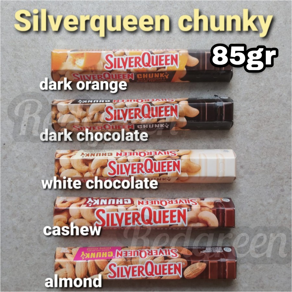 

Silverqueen chunky bar Almond Dark Caklat Crunky Cashews Drak Orange Peel Cashews silverqueen chunky bar