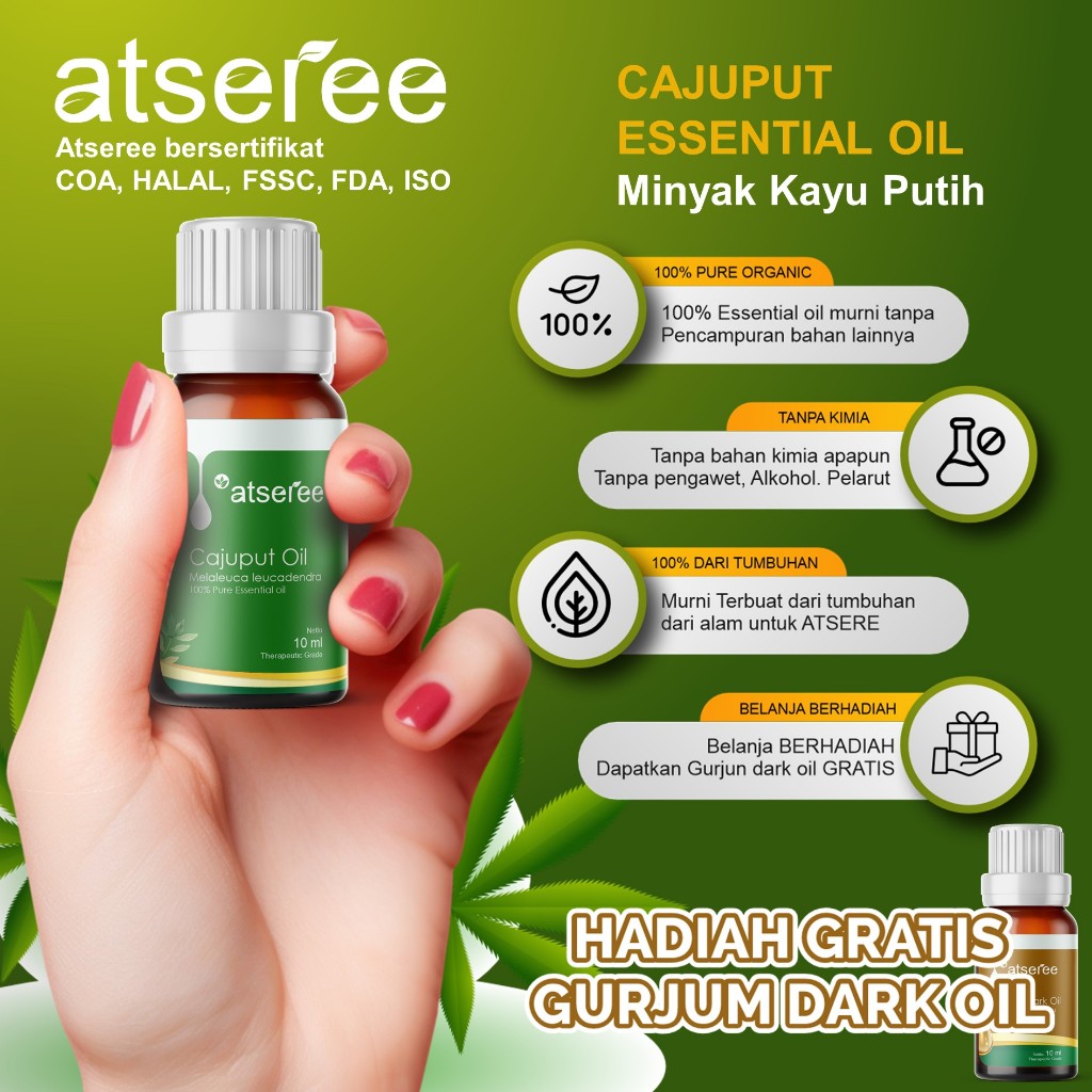 Atseree Essential Oil CAJUPUT Minyak Essensial Kayu Putih Minyak atsiri 5 ml 10 ml 30 ml 100 ml 500 
