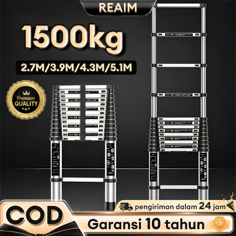 Tangga Lipat Alumunium Tangga Teleskopik Multifungsi 2.7M-5.1M Tangga Lipat Teleskopik Tangga Lurus