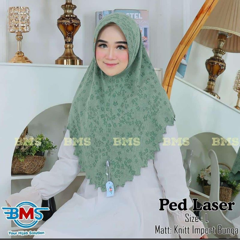 Hijab Jilbab Kerudung Bergo Instan Ped PIN Bahan KNIT MOTIF IMPORT BUNGA  uk XL Jumbo By BMS Hijab
