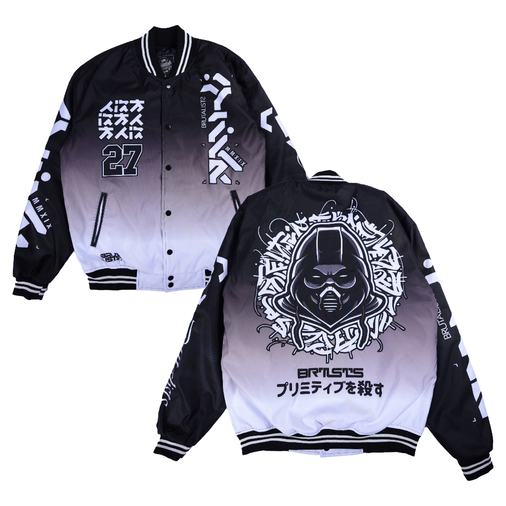 JAKET VARSITY GRADASI HITAM PUTIH, JAKET PRIA WANITA ORIGINAL 100%