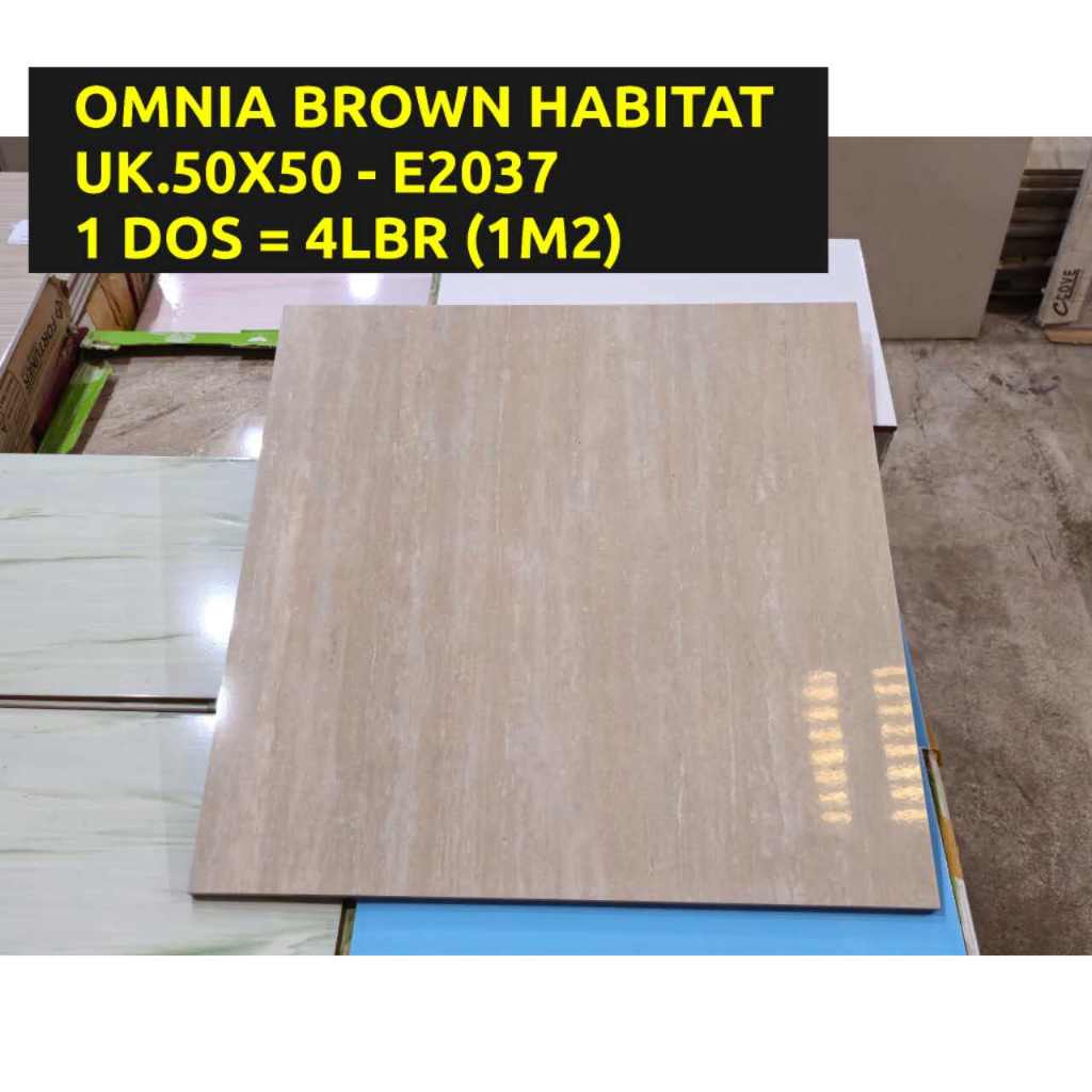 OMNIA BROWN UK.50X50 GLOSSY KERAMIK LANTAI HABITAT MILAN MOTIF MARMER GARIS SALUR