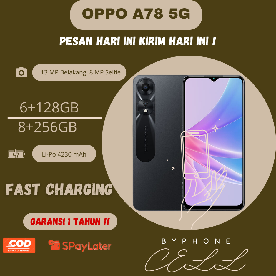 HP OPPO A78 RAM 8/256 GB  DAN FULSET BERGARANSI TERMURAH