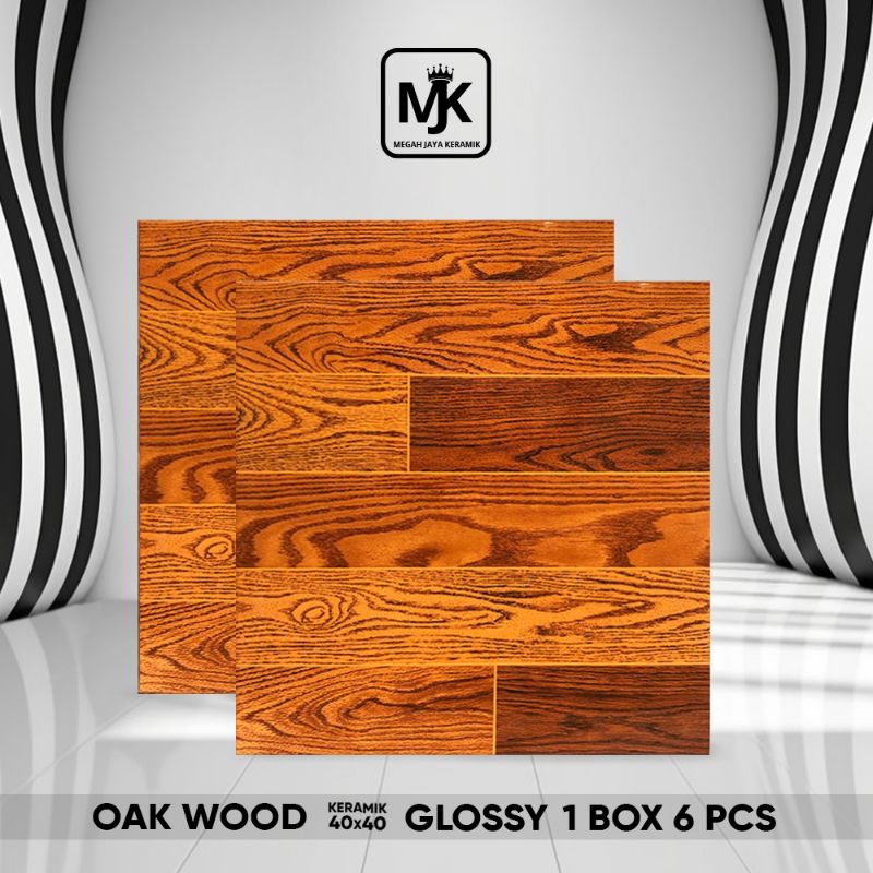 Keramik Lantai Glossy Oak Wood Coklat 40 x 40