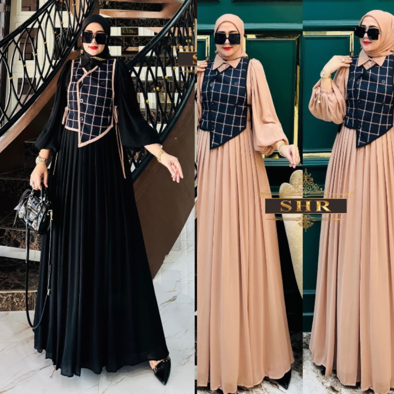 NEW SHR ORI Gamis Rompi Kotak Ceruty Full Furing