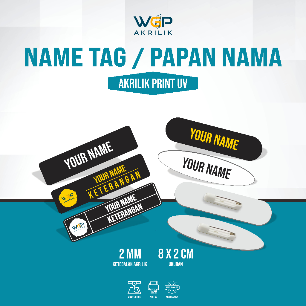 

Name Tag Dada Custom Full colour Tag Name Print UV Full warna