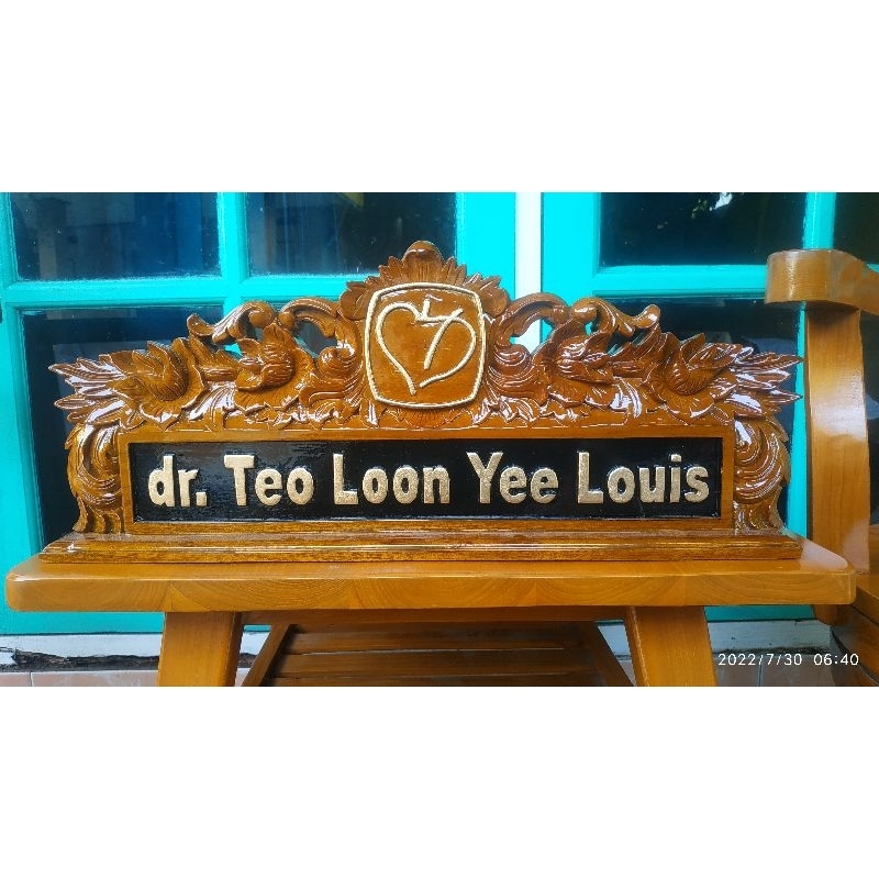 papan nama meja kerja kayu jati ukir jepara