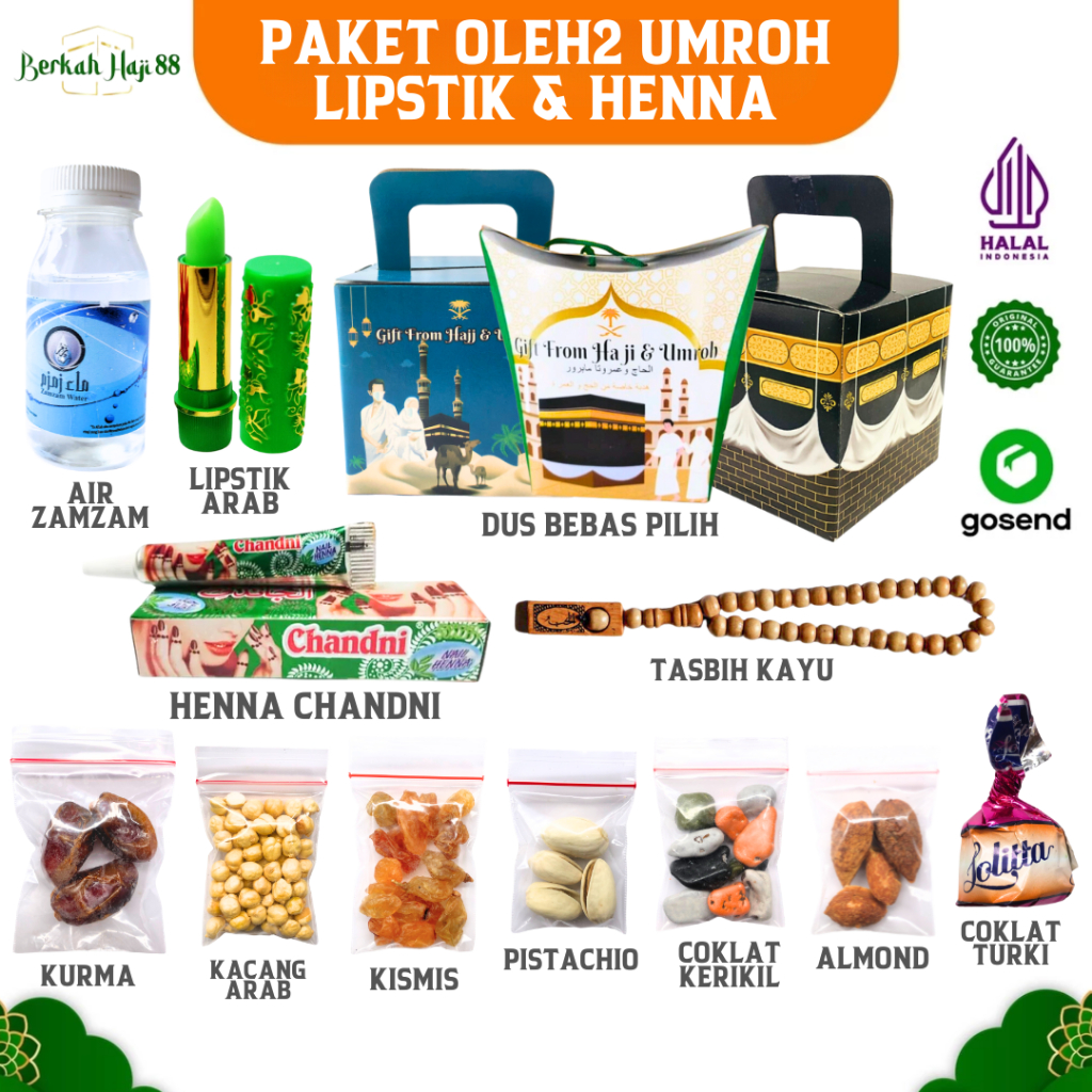 

Oleh Oleh Umroh Gift Hampers Paket Haji Lengkap Souvenir Grosir Henna Lipstik Air Zamzam Original