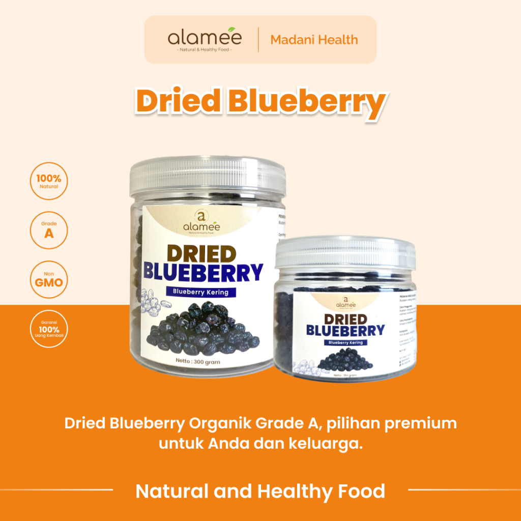 

ALAMEE Blueberry Kering Cemilan Buah Sehat Dried Fruit Blueberry Cemilan Rendah Kalori 300gr