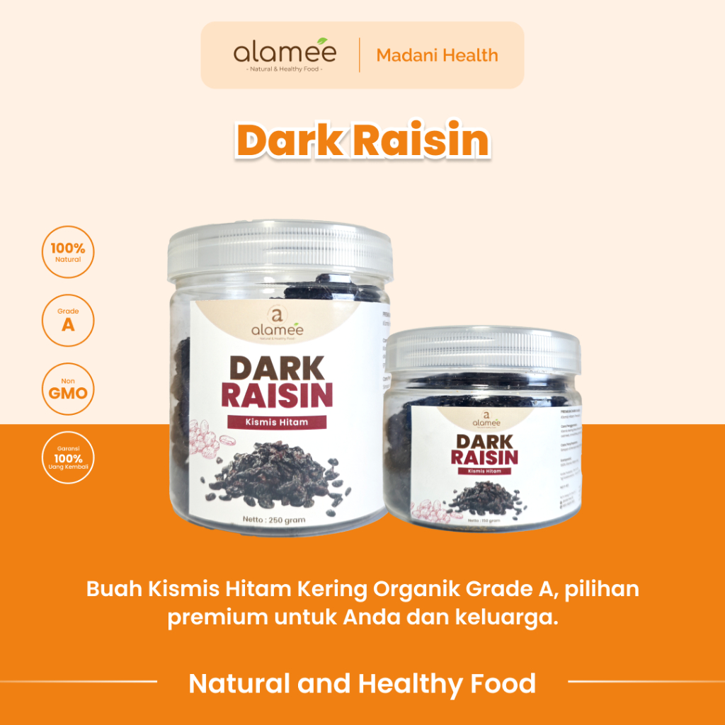 

ALAMEE Dark Raisin Cemilan Buah Sehat Kismis Hitam Manis Dried Fruit Black Raisin PREMIUM 250gr