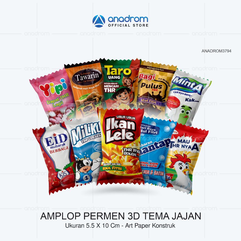 

Amplop Bentuk Permen Motif Snack Jajanan | Amplop Idul Fitri Bentuk Permen | Amplop Lebaran Unik | Amplop 3d Permen Idul Fitri | Amplop THR Lebaran | Anadrom 3794