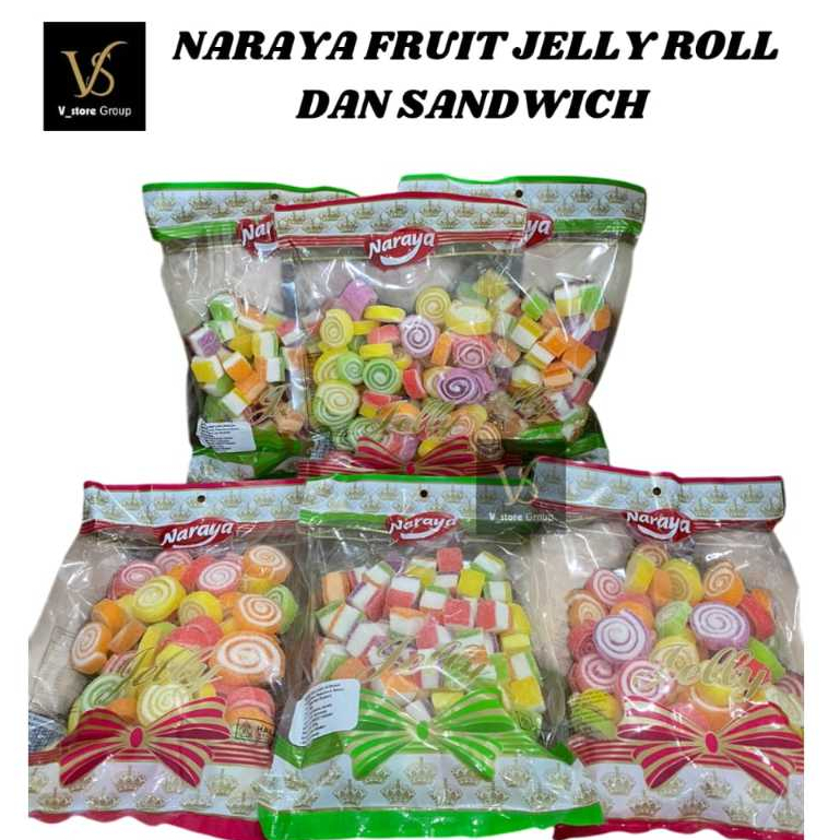 

NARAYA FRUIT JELLY ROLL DAN SANDWICH 400GR FOOD JELLY CANDY SNACK