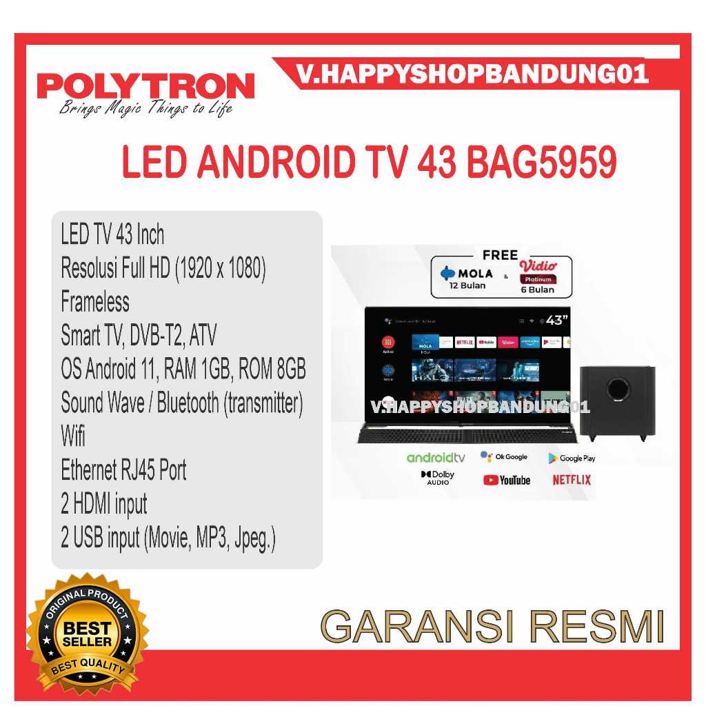 TV 32 inch / 43 Inch android Polytron Cinemax Soundbar LED TV PLD 32BAG9953 / PLD 43BAG Smart Androi