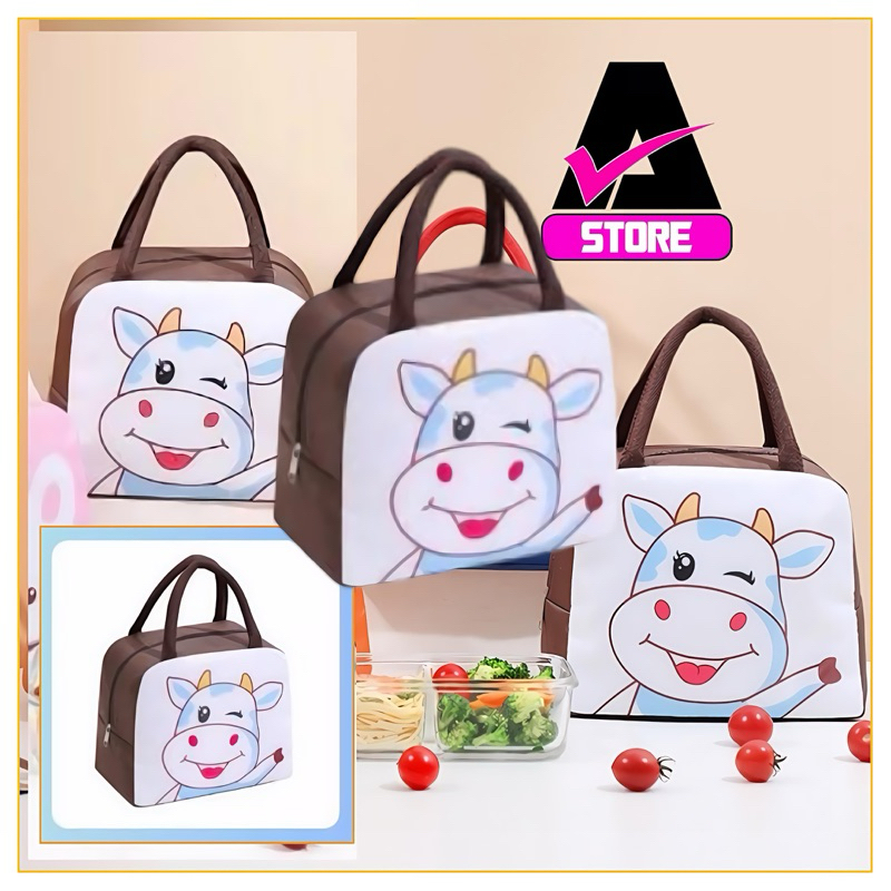 TAS BEKAL ANAK / TAS LUNCH MOTIF SAPI SENYUM / MOO COKLAT