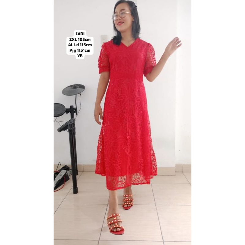 Dress Renda kombinasi payet model leher V