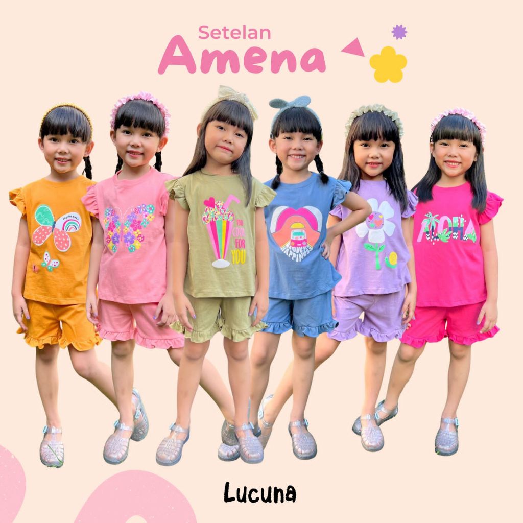 Setelan Amena Anak Cewek Amena Lucuna Mix Warna Size 1-5 Thn