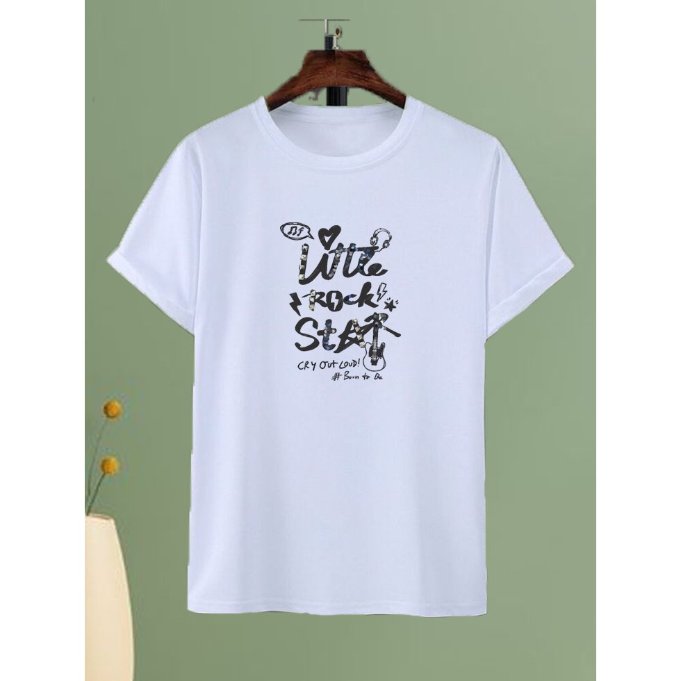 Kaos Putih Rock 'n' Roll Lengan Pendek Pria Wanita
