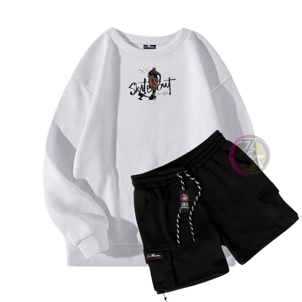 HOT PRODUCT SWEATER MOTIF SABLON ONE SET CELANA PENDEK CREWNECK ONE SET SABLON SWEATER PRIA WANITA C