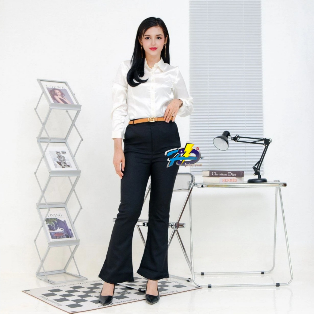 HD.OUTLET Celana Kerja Wanita Kantor Celana Bahan Wanita Formal Kain Semi Wol Premium Celana Hitam