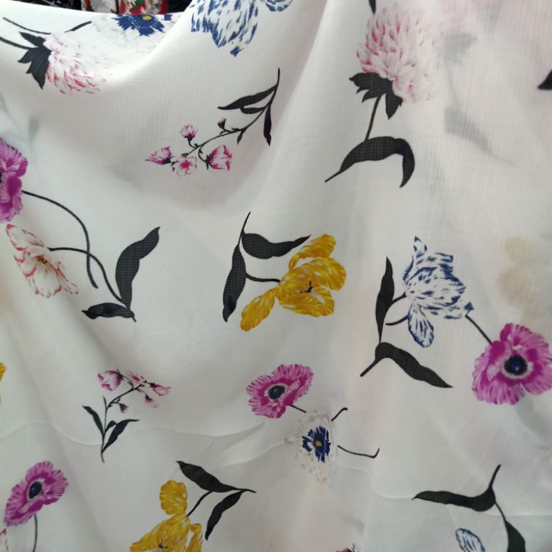 Kain Crinkle Motif Bunga Import - Kain Crinkle Poly Korea - Kain Crinkle Luxury - Kain Meteran Sks |