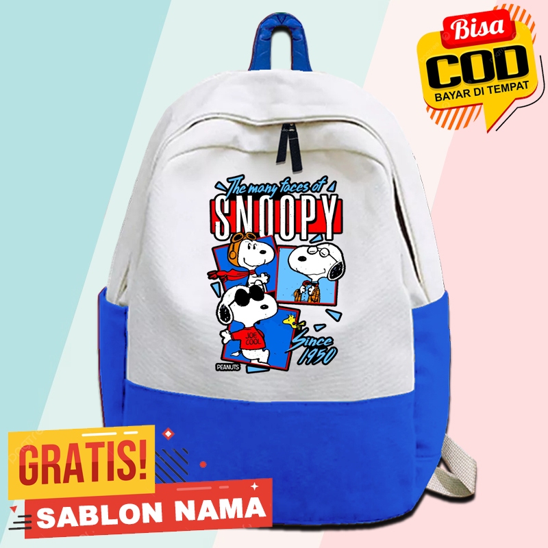 Tas Ransel Anak Snoopy / Tas Gendong Anak Sekolah TK SD Ngaji Laki Laki & Perempuan Custom Nama  Sno