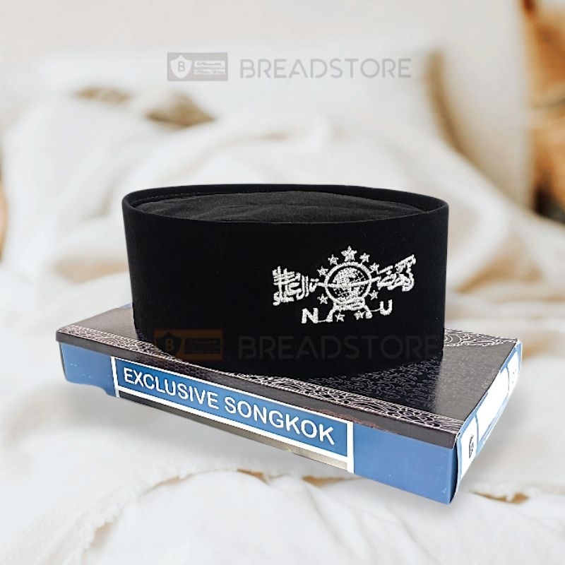 Peci Songkok Kopiah Hitam Motif NU Silver Bordir Tinggi 9 cm Bahan Beludru Murah Berkualitas - Peci 