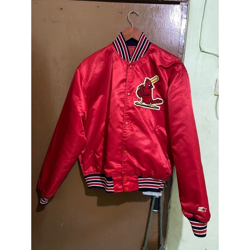 MLB ST LOUIS CARDINALS SATIN BUTTON UP STARTER VARSITY JACKET