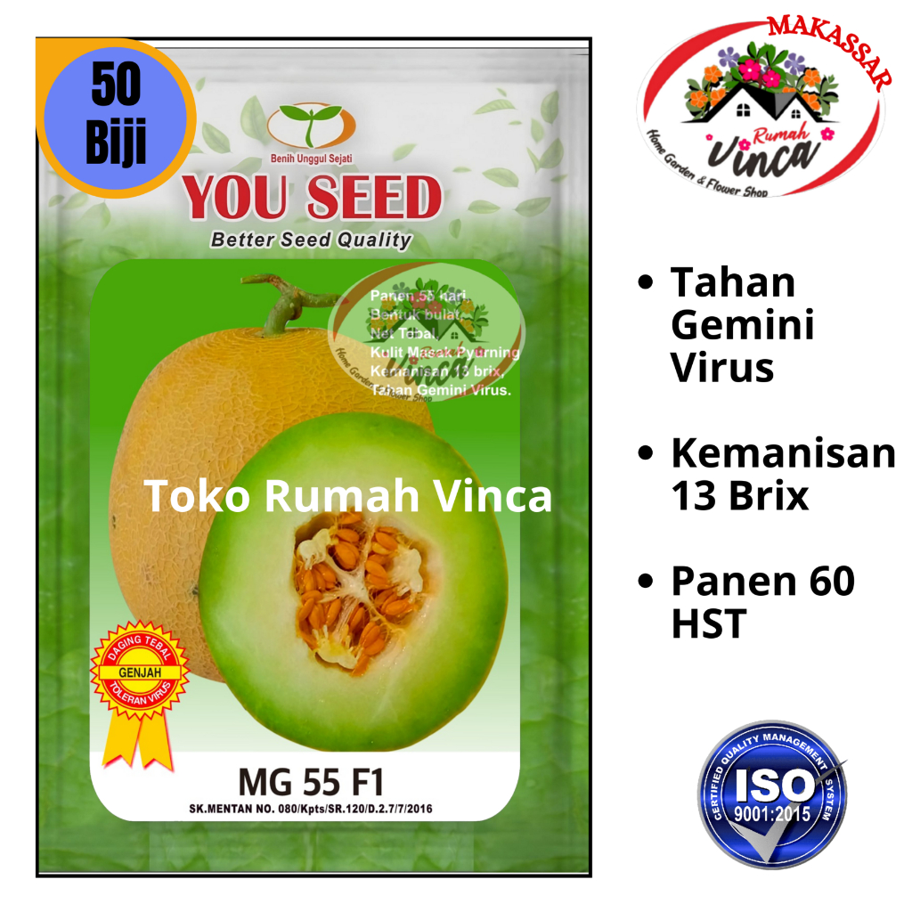 Benih Bibit Melon Madu Super Genjah Tahan Virus MG 55 F1 50 Biji kemanisan 13 brix Cap You Seed