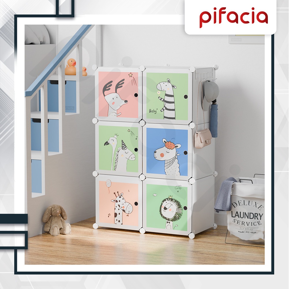 PIFACIA Lemari Baju Anak Portable 6 Pintu Tempat Penyimpanan Plastik Rakit Aneka Kebutuhan Bayi Dewa