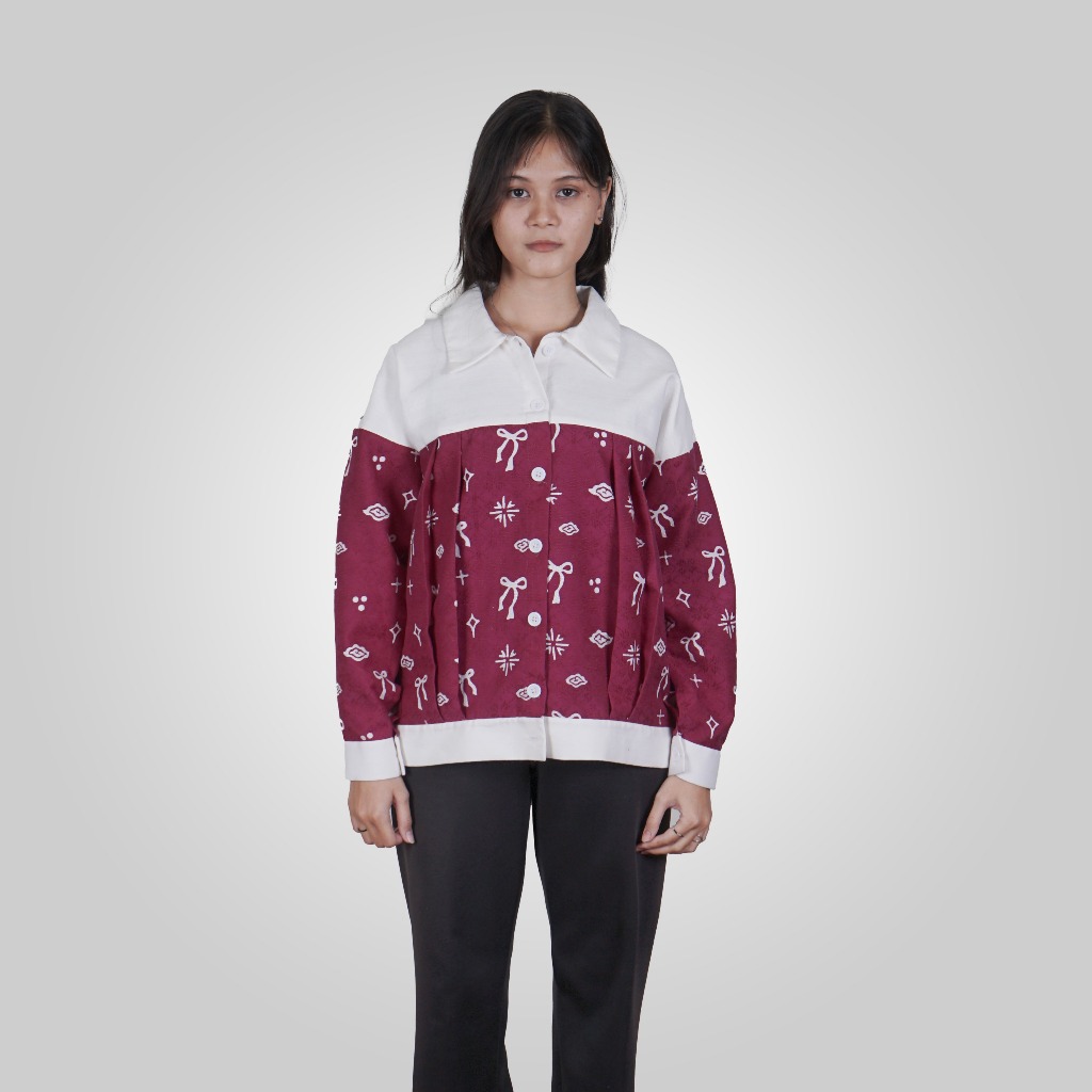 BATIK TRUSMI Valentine Collection Jaket Wanita Batik Mega Mendung Warna Ungu KBT