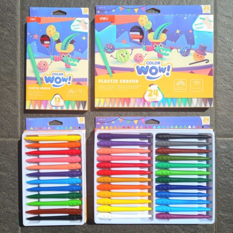 

Crayon Plastik Plastic Crayon Deli 12 & 24 Warna WOW ( Set ) [ Original ]