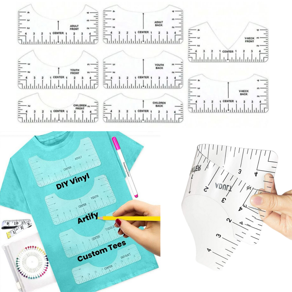 

8pcs/set T-Shirt Ruler Transparent Penggaris Pengukur Desain Model Transparent Penggaris Ziegel Penggaris Kaos Untuk Sablon V/U Neck T-Shirt