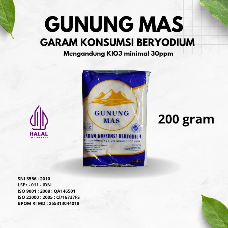 

Gunung Mas Garam Makan/Garam Dapur/Garam Konsumsi Beryodium Ukuran 200gram